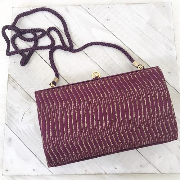 Structured Maroon Purple Shimmer Thread Structured Clutch Bag - Picture 1 of 12